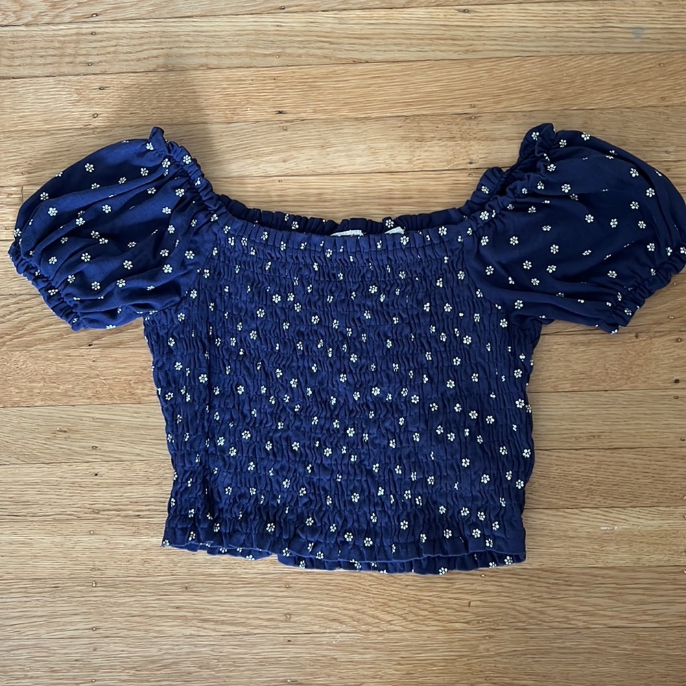 Levi's Navy Floral Smocked Top